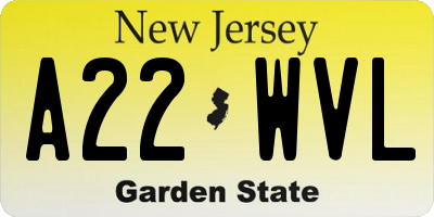 NJ license plate A22WVL