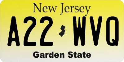 NJ license plate A22WVQ