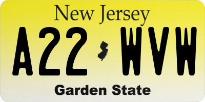 NJ license plate A22WVW