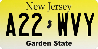 NJ license plate A22WVY