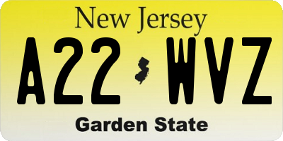 NJ license plate A22WVZ