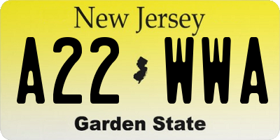 NJ license plate A22WWA