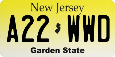 NJ license plate A22WWD