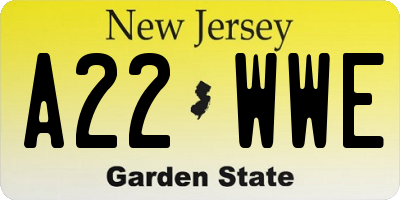 NJ license plate A22WWE