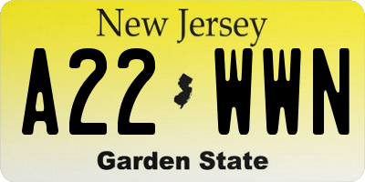 NJ license plate A22WWN
