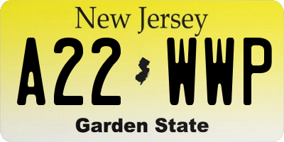 NJ license plate A22WWP