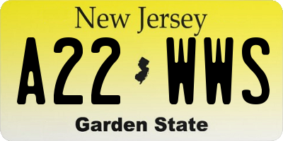 NJ license plate A22WWS