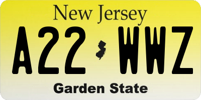 NJ license plate A22WWZ