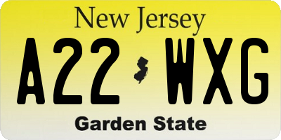 NJ license plate A22WXG