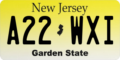 NJ license plate A22WXI