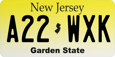 NJ license plate A22WXK