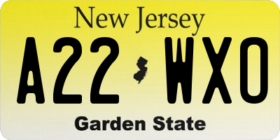 NJ license plate A22WXO