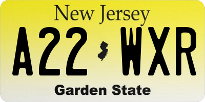 NJ license plate A22WXR