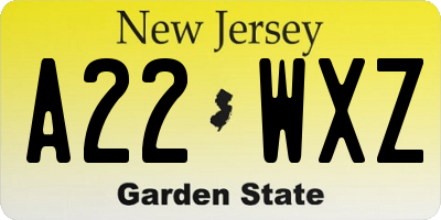 NJ license plate A22WXZ