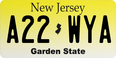 NJ license plate A22WYA