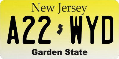 NJ license plate A22WYD