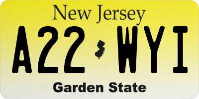 NJ license plate A22WYI