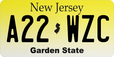 NJ license plate A22WZC