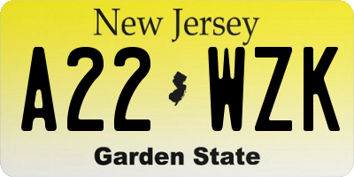 NJ license plate A22WZK