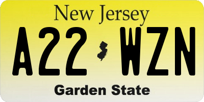 NJ license plate A22WZN
