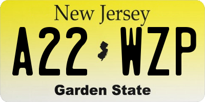 NJ license plate A22WZP