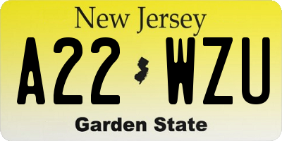 NJ license plate A22WZU