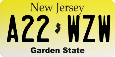 NJ license plate A22WZW