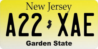 NJ license plate A22XAE