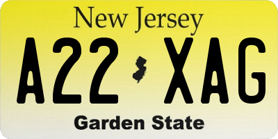 NJ license plate A22XAG