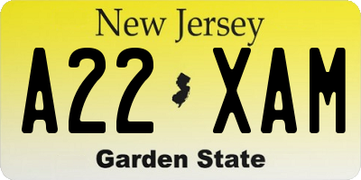 NJ license plate A22XAM