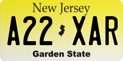 NJ license plate A22XAR