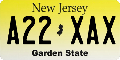 NJ license plate A22XAX