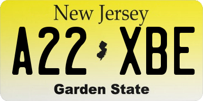 NJ license plate A22XBE