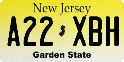NJ license plate A22XBH