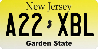 NJ license plate A22XBL