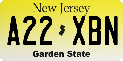 NJ license plate A22XBN