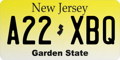 NJ license plate A22XBQ