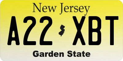 NJ license plate A22XBT
