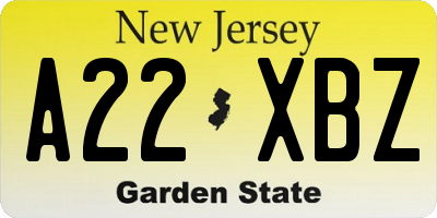 NJ license plate A22XBZ