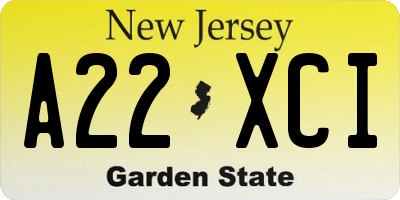 NJ license plate A22XCI