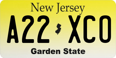 NJ license plate A22XCO