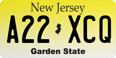 NJ license plate A22XCQ
