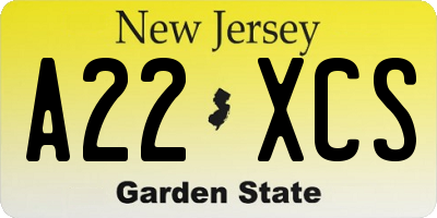 NJ license plate A22XCS