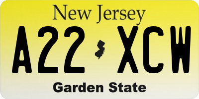 NJ license plate A22XCW