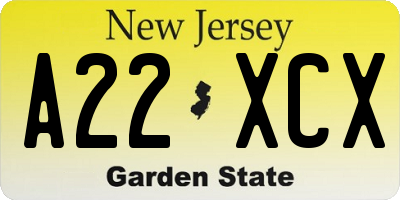 NJ license plate A22XCX