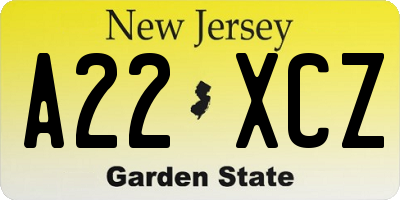 NJ license plate A22XCZ