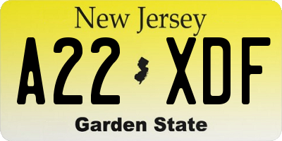NJ license plate A22XDF
