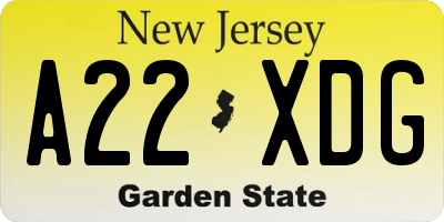 NJ license plate A22XDG