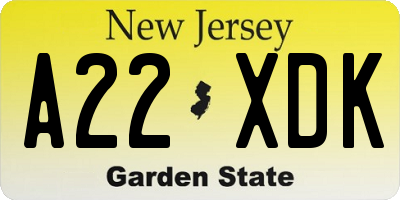 NJ license plate A22XDK