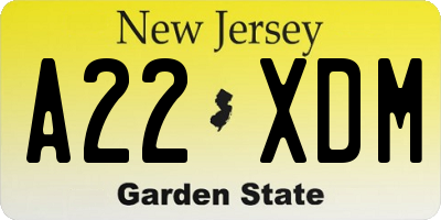 NJ license plate A22XDM
